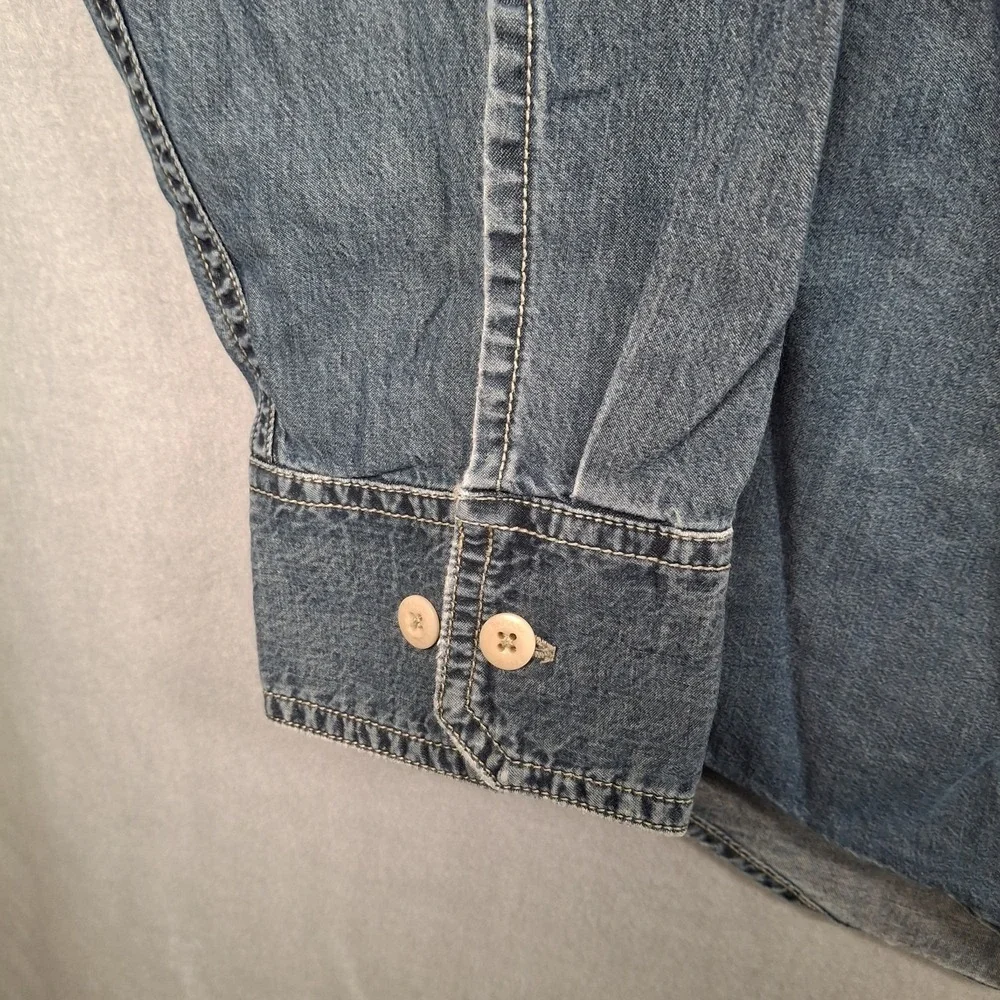 Vintage Banana Republic Denim Shirt M Blue Contrast Cuffs‎ Double Pocket Cotton
